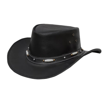 SideWinder Australian Cowboy Genuine Leather Hat Unisex Adult for Men And Women Shapeable Outback Western Style Wide Brim, Festival Unisex Outdoor Accessory, High Quality &, Stitching, Lightweight Top-Grain Genuine Leather, A