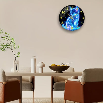 One 12-inch glowing neon cat silent wall clock - stunning blue galaxy kitten design, made with thick tempered glass, perfect for home and kitchen decor, Valentine's Day or anniversary gift. Batteries not included, cat-themed