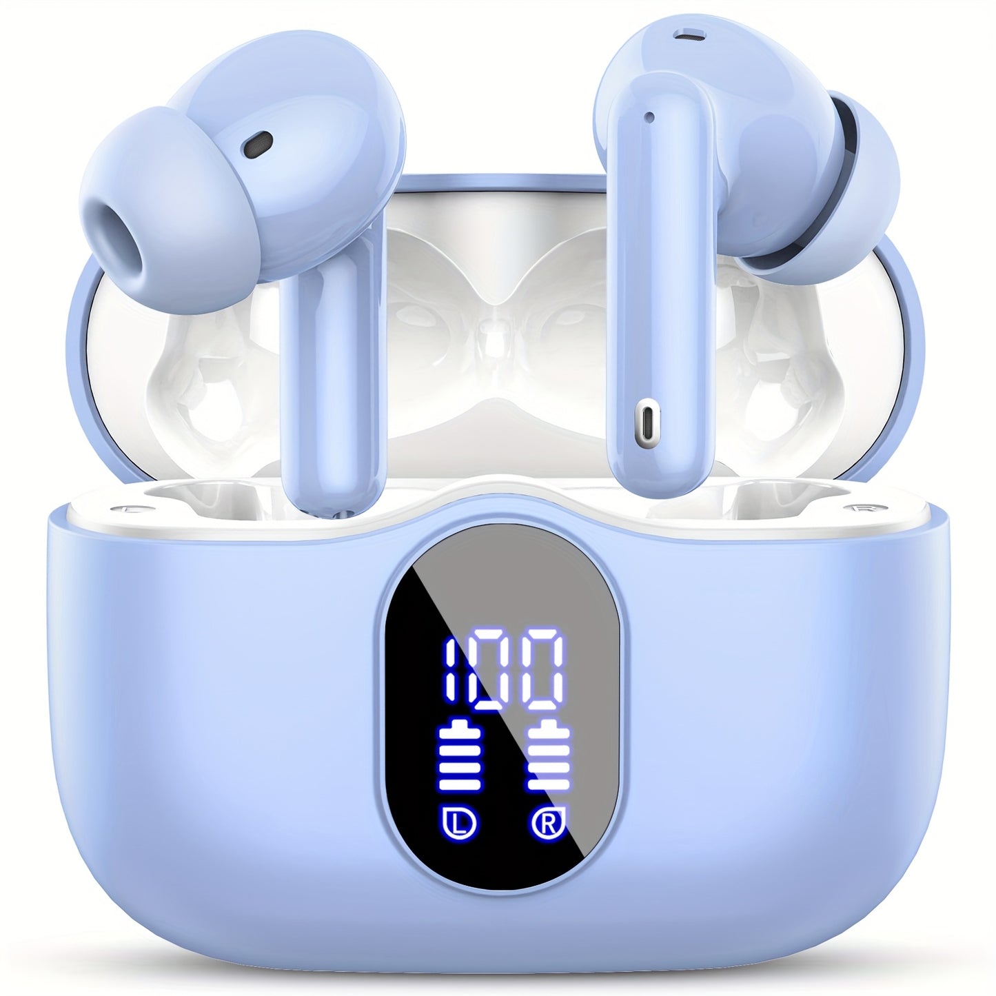 Wireless Earphones, Wireless 5.3 Earphones with Bass Stereo Sound, Earphones with Noise Cancelling Microphone And LED Display Screen, In Ear Earphones, 40 Hours Of Playback Time, Suitable for Laptops, Tablets, Mobile Phones,