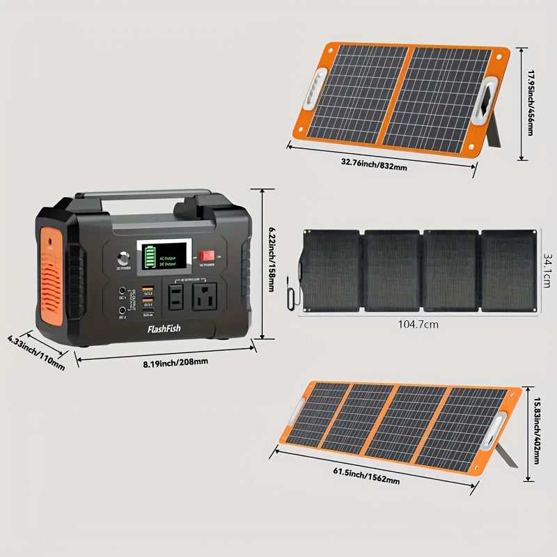200W Portable Power Station/60W Solar Panel/200W Solar Station Set With 60W/100W Solar Panel, FlashFish 40800mAh Solar Generator With 110V AC Outlet/2 DC Ports/3 USB Ports, Backup Battery Power Supply For Outdoor Advanture Tr