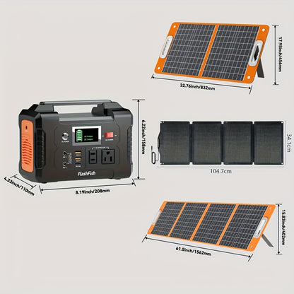 200W Portable Power Station/60W Solar Panel/200W Solar Station Set With 60W/100W Solar Panel, FlashFish 40800mAh Solar Generator With 110V AC Outlet/2 DC Ports/3 USB Ports, Backup Battery Power Supply For Outdoor Advanture Tr