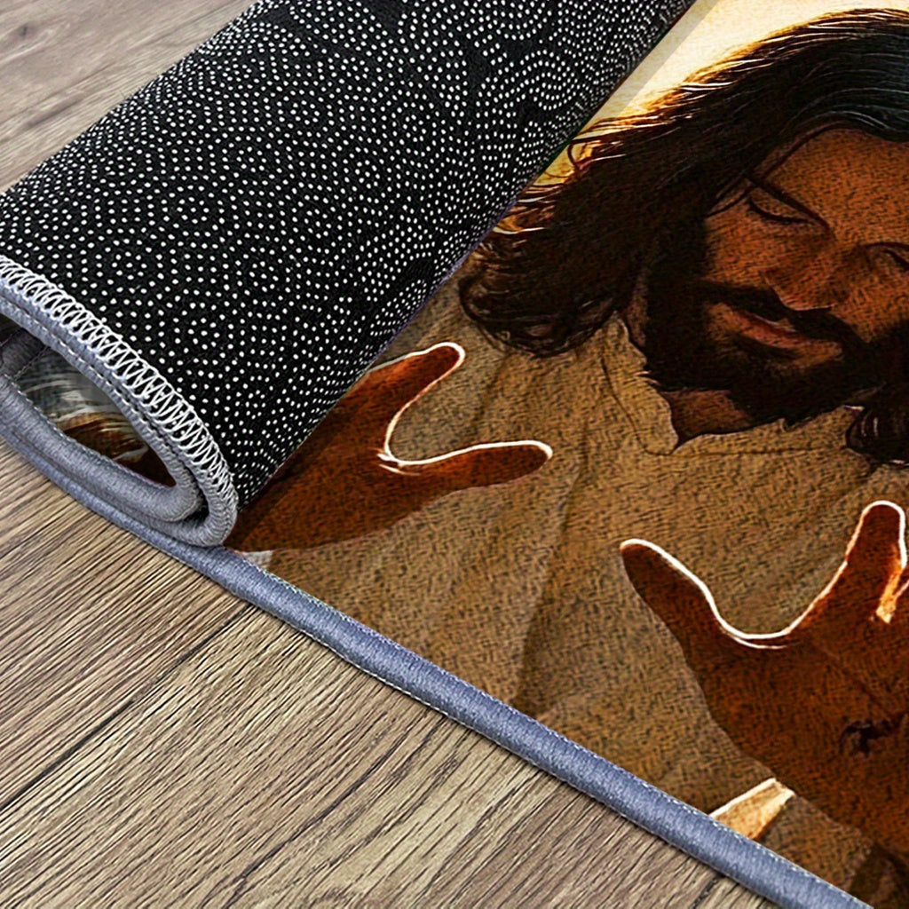 Large Christian Floor Mat - Christ Religious Mat - Christ Design - Non-Slip Backing - Machine Washable Soft Mat - for Living Room, Bedroom, Kitchen