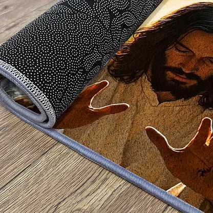 Large Christian Floor Mat - Christ Religious Mat - Christ Design - Non-Slip Backing - Machine Washable Soft Mat - for Living Room, Bedroom, Kitchen