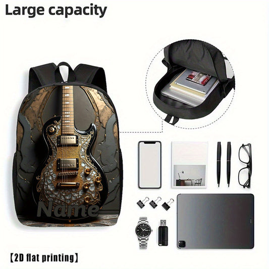 1pc Custom Electric Guitar Backpack - Personalized Name/Text, Large Capacity 17-Inch Laptop Backpack with Electric Guitar Design, Lightweight School, Travel, Work Bag - Birthday/Christmas/Father's Day Gifts for Musicians, Stu