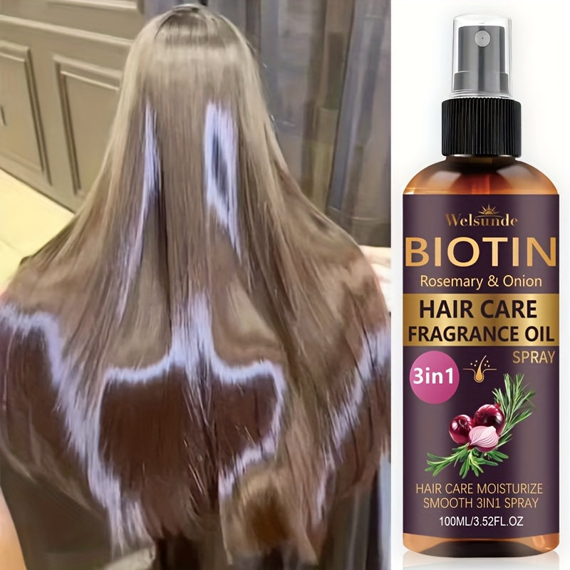 3-In-1 Rosemary And Onion Hair Care Oil Spray, No Rinse Required, Refreshing Lazy Fragrance, Smooths Hair, Salon-Grade Heat Protection Formula, Adds Natural Volume, Professional Quality Care, Ideal for Everyday Use, Unisex