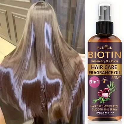 3-In-1 Rosemary And Onion Hair Care Oil Spray, No Rinse Required, Refreshing Lazy Fragrance, Smooths Hair, Salon-Grade Heat Protection Formula, Adds Natural Volume, Professional Quality Care, Ideal for Everyday Use, Unisex