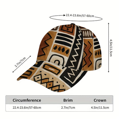 1pc 2D African Tribal Geometric Design Print Baseball Cap - Adjustable Polyester Snapback Hat with Full-Body Vibrant Print, Ideal for Streetwear, Sports & Outdoor Running., Festival Accessory, Casual Wear, Breathable Material