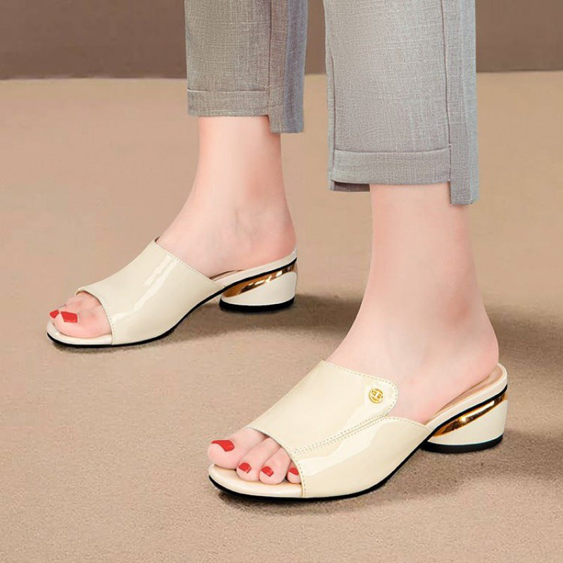 Women's Plus Size Turquoise/Clear TPU Cover-like Sandals - Chunky Mid-Heel Moccasin-Style Slippers with Arch, Peep-Toe Design & Low-Top PU Sole - Soft Breathable Summer Shoes for Beach, Semi-Formal Events (North American/Euro