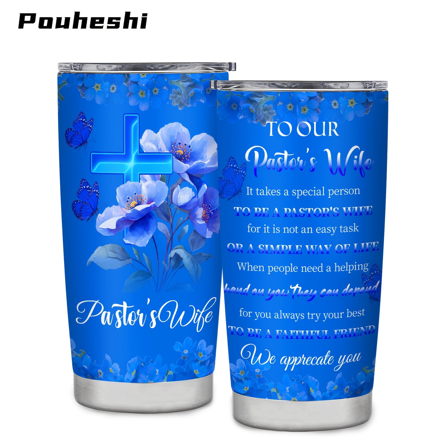 1pc 20oz Double-Layer Insulated Stainless Steel Water Cup, Shatterproof, Sealable, With Lid, 304 Stainless Steel, Letter Print, Pastor'S Wife Theme, Personalized Gift, for Friend