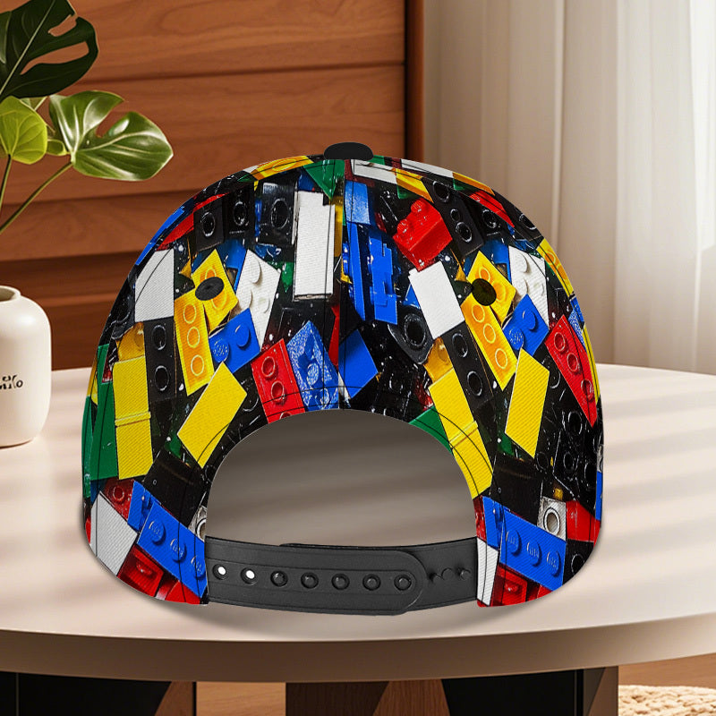 1pc 1pcs Adjustable Snapback Baseball Cap Suitable for Travel & Daily Wear - Lightweight Duckbill Hat with Building Blocks Print, Classic for Sizes, Casual Cap (Hand/Dry)