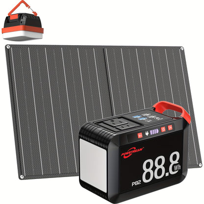 POWSTREAM 88.8Wh/237Wh Portable Power Station With AC Outlet 80W, 24000mAh Solar Generator With Panel 21W/60W Included, Solar Powered Power Bank For Outdoor Camping Adventure Home Backup Emergency RVs
