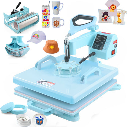 15x15 Inch 5-in-1 Set Heat Press Machine for Everything Transfers, Swing Away Press Machine for T Shirt, Bags, Pillows, Plates(6" And 8"), Tumblers, Mugs, Cups, Hats And Caps(5.5"x3") - Hat Heat Press - 3in 1 Can Only Press H