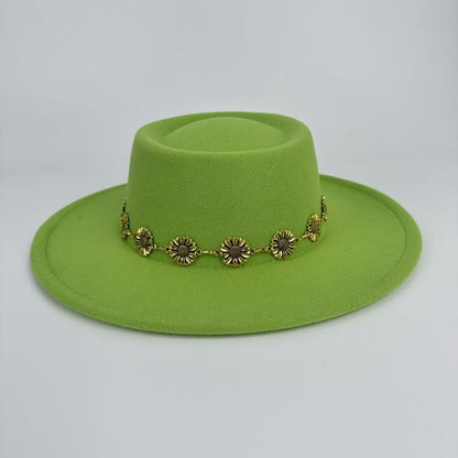 1pc Bohemian-style Unique and Fashionable Felt Hat - Decorated with Exquisite Golden Flower Chain Fedora Hat - Suitable for Daily Street Style, Music Festival Outfits, Bohemian-inspired Looks, Casual Outings and Trendy Season
