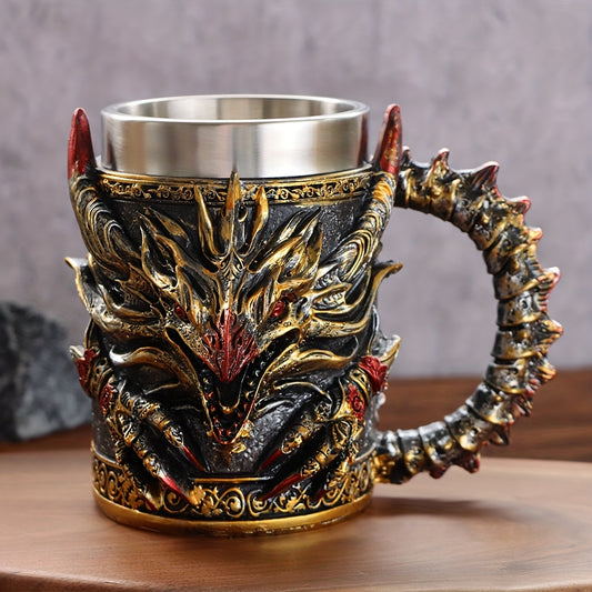 [Dragon Steel Mug] 1pc Dragon-Shaped Stainless Steel Mug with Monster Theme Round Stripe Pattern - Insulated, Reusable, Hand-Wash Only - Ideal for Halloween, Christmas, Easter, Thanksgiving, Father'S Day - Perfect Birthday Gi