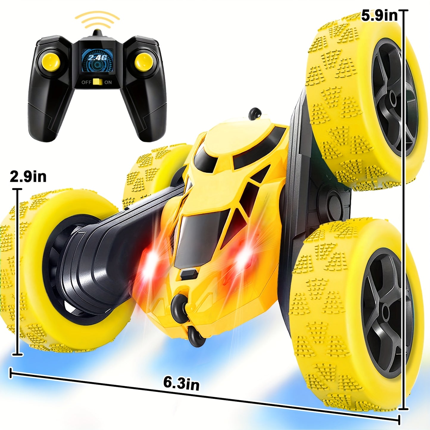 Remote Control Car, RC Toy Vehicle for Kids Ages 6-12 Years Old, 4WD Dual-Sided 360° Flip Stunt with 2.4GHz LED Lights and All-Terrain High Speed - Birthday Gift Idea or Holiday Present (Christmas Halloween Easter)