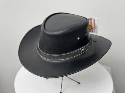 Black Western Style Genuine Cowhide Cowboy Hat – Shapeable Wide Brim for Men & Women