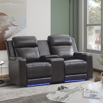 Consofa Leather Reclining Couch, Dual Motor Power Reclining Sofawith Power Headrest/LED Light/Armrest Storage, Recliner Sofa 3 Seater for Living Room/Apartment/Bedroom, Living Room Seating, Apartment Furniture, Stylish Reclin
