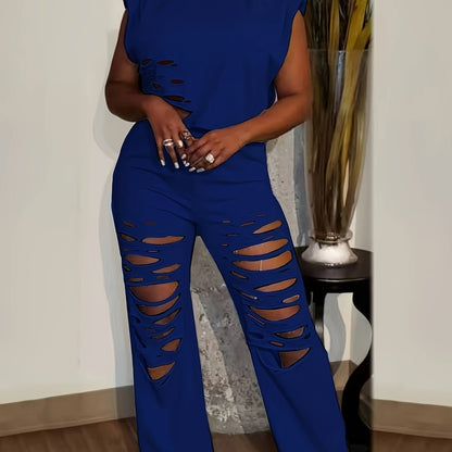 Distressed Burnt-Out Set - Women's Sleeveless Sweatshirt and Pants