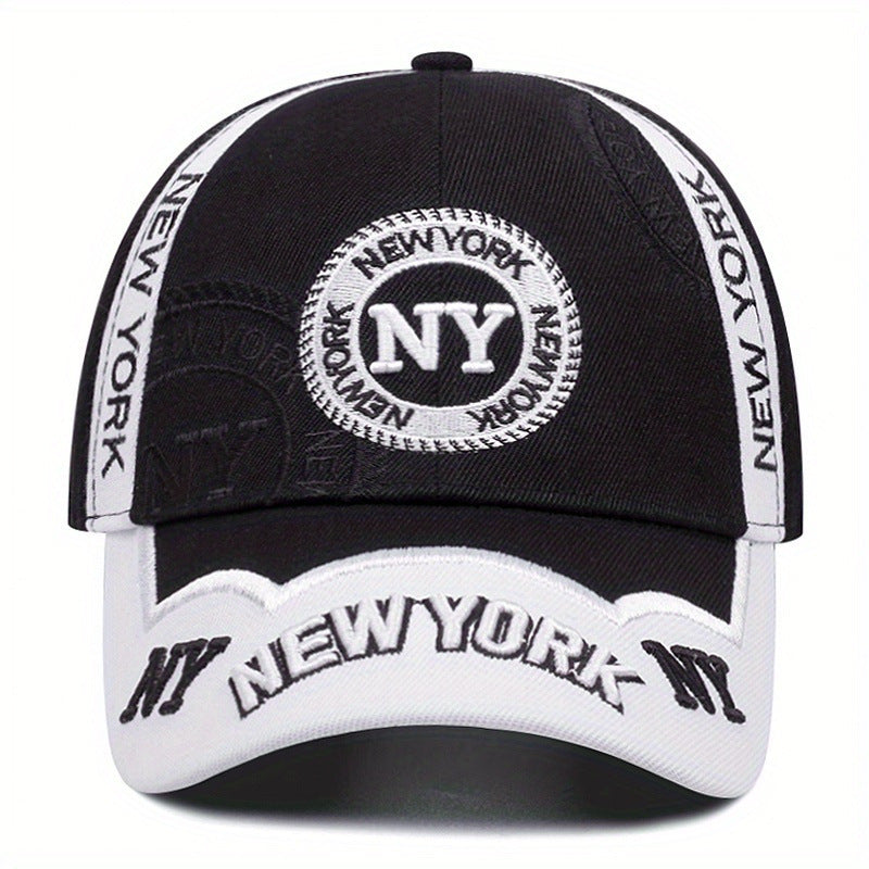 Men'S Sports Baseball Cap - Adjustable Snapback, Breathable Mesh Back, Sun Protection Hat with "NEW YORK" Logo, Black & White Design, Perfect for Outdoor Activities, Outdoor Headwear | Sporty Cap Design | Mesh Back Hat