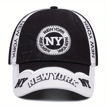Men'S Sports Baseball Cap - Adjustable Snapback, Breathable Mesh Back, Sun Protection Hat with "NEW YORK" Logo, Black & White Design, Perfect for Outdoor Activities, Outdoor Headwear | Sporty Cap Design | Mesh Back Hat