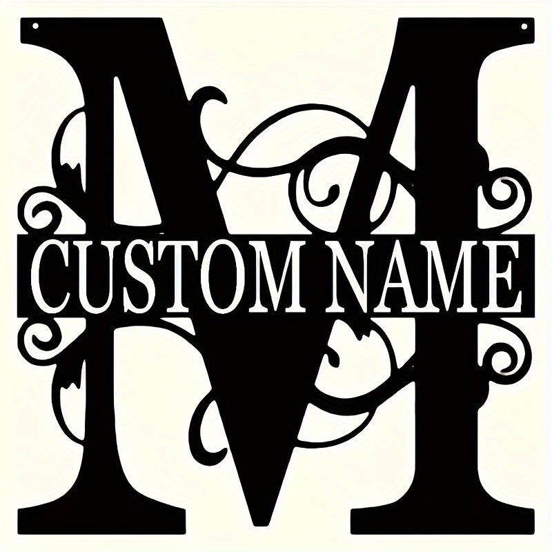Customized Metal Surname Sign - Personalized Black Art Deco Wall Decor, Reusable Matte Finish, Detachable Pre-pasted Metal Accent - For Home Decor - Suitable for Living Room, Bedroom, Garden, Outdoor Spaces - Unique Gift for