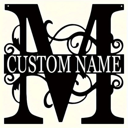 Customized Metal Surname Sign - Personalized Black Art Deco Wall Decor, Reusable Matte Finish, Detachable Pre-pasted Metal Accent - For Home Decor - Suitable for Living Room, Bedroom, Garden, Outdoor Spaces - Unique Gift for