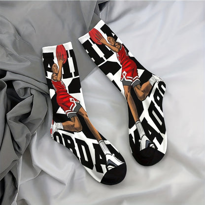 1pc 's 23 Iconic Jumpman Logo Socks - Breathable Stretchy Basketball Jersey Number 23 Design, Iconic Red/Black Colorblock for Fans, Gifts & Casual Attire (Limited Edition) - Hand Wash Only (Polyester/Spandex