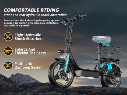 Two Options Available: Z6 48V Electric Bicycle & K8 36V Electric Scooter | 500W Dual Motor | 19MPH Speed | Folding Design+Removable Basket | Available in Both Sitting Positions/ Single Seat | Turn Signal Functionality | UL Ce