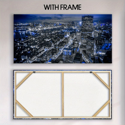 1pc Wooden Framed City View Painting Canvas, Good Gift for Friend, Pattern Art for Home Decoration, Wall Decor for Living Room, Bedroom, Office, Bar, Restaurant, Waterproof, Odorless Painting, High Quality Waterproof Framed,