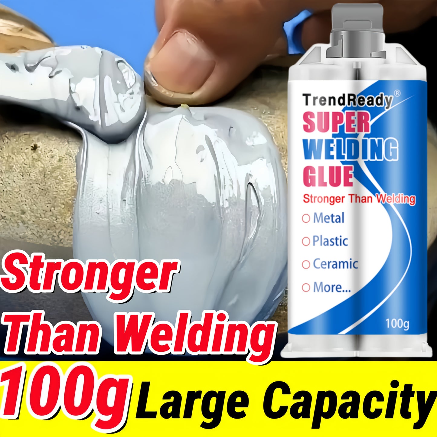 100g Heavy Duty Casting Glue | 2-IN-1 Liquid Welding Glue High Strength Glue Includes Frosted Paper, Thrust Rod & Mixing Stick | Oilproof Metal Glue for Metal | Metal Casting Adhesive, Castor Glue, Super Epoxies Glue, AB Glue
