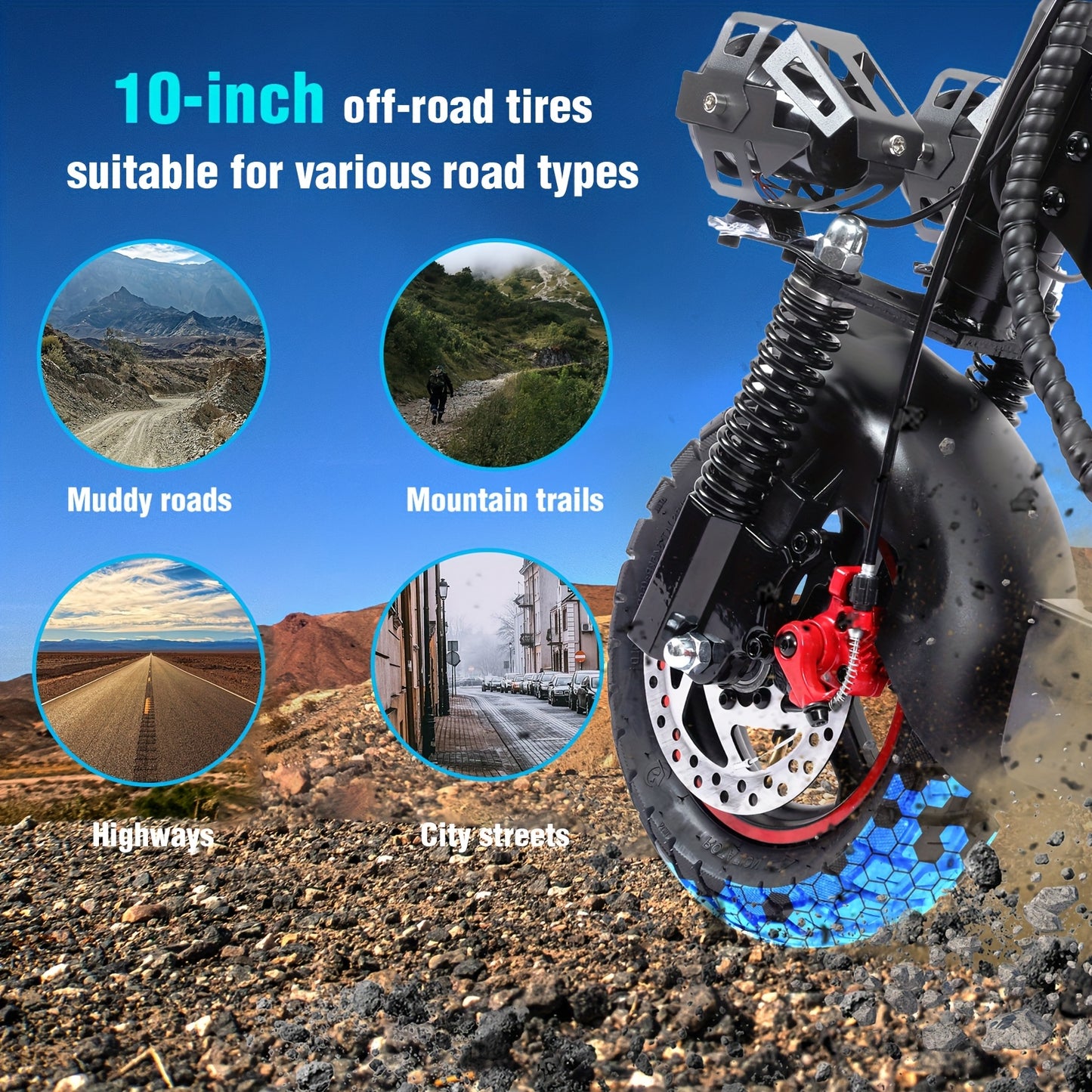 Foldable Electric Scooter with Detachable Seat & 10" All-Terrain Vacuum Tires - 48V15Ah/55KM Range, 50KM/H Speed, Dual Disc Brakes, Heavy-Duty e-Scooter for Off-Road, Commuting, Hills - Global Voltage ( Plug)
