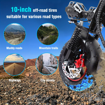 Foldable Electric Scooter with Detachable Seat & 10" All-Terrain Vacuum Tires - 48V15Ah/55KM Range, 50KM/H Speed, Dual Disc Brakes, Heavy-Duty e-Scooter for Off-Road, Commuting, Hills - Global Voltage ( Plug)