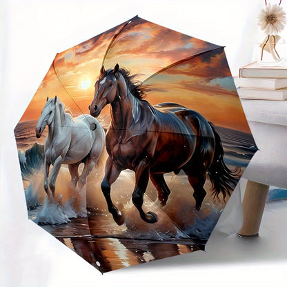 Two horses Folding automatic umbrella 8 frames automatic umbrella suitable for travel and daily use Christmas Halloween gift choice
