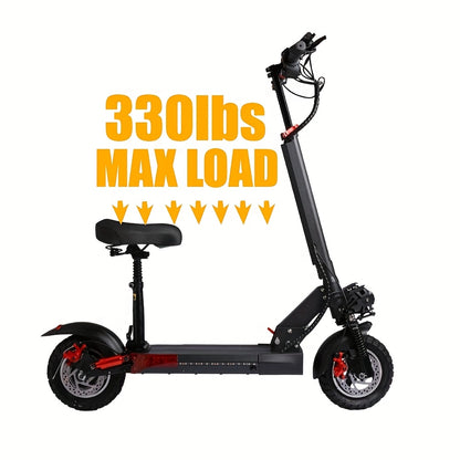 UNQYX Adult Folding Electric Scooter, Max Load 300 Lbs, High-power Motor, 48V 15Ah Battery, Range Of 28 Miles, Comfortable Seat, Capable Of Climbs 30-degree Inclines, 10-inch Off-road Tires And Dual Braking System, Portable C