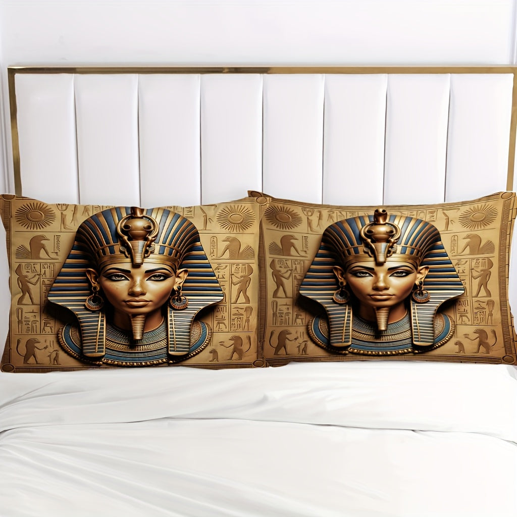 2/3pcs (1 Duvet Cover + 1/2 Pillowcase, Without Core) Duvet Cover Set, 3D Visual Effects Retro Egyptian Ancient Civilization Sphinx Pharaoh Worship Pictography Mysterious Print Soft Comfortable Bedding Set for Bedroom Dorm Ro