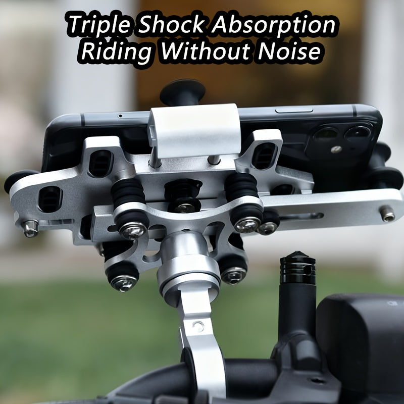 Aluminum Alloy Motorcycle Phone Mount Holder [Dual Vibration Dampener] [Metal Adjustment Arm] Motorcycle Accessories, for 4.7-7.2 Inch Samsung Apple Phone, Bike Phone Grip, Handlebar Phone Mount, Compact Holder, Sturdy Constr