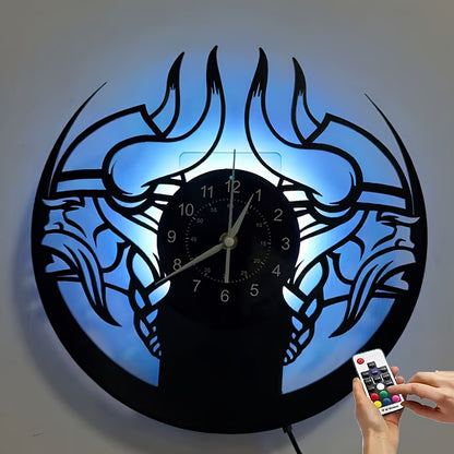 Viking Characters LED Vinyl Record Wall Clock, The Fjord Home Wall Clock Silent Clock Unique Design Wall Art Oginal Gift For Viking Fans Birthday, Halloween, Christmas, For Living Room Bedroom, Room Decor, Home Decor, Kitchen