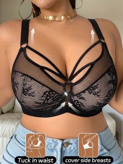 Plus Size Full-Coverage Wire-Free Bra with Lace Front & Cross-Back Strap - No Padding, Low-Maintenance Large Bust, Comfortable Everyday & Special Occasion Underwear for ( Lift, No Underwire)