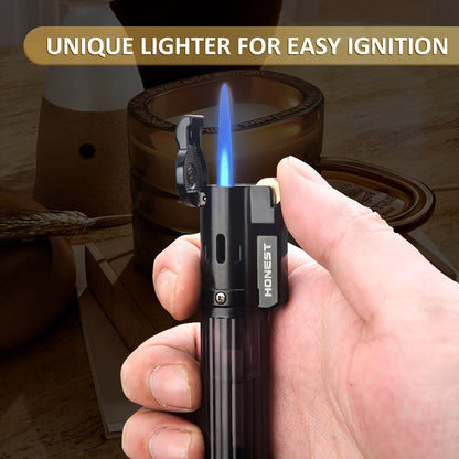 Windproof Straight Flame Lighter Without Butane, Featuring a Sand Wheel, a Visible Gas Window, And an Inflatable Design. This Mini Lighter Is Portable And Perfect for Use in The Kitchen, Fireplace, Or As Gifts for Occasions L