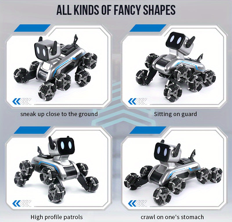 8WD Robot Dog, Dual-Electric Dual-Control, Intelligent Mechanical Dog with Swing Arm, Deformation, Climbing Car, USB Charging, Infrared Sensor, Rechargeable Battery, ABS Material, for Pets & Children, Holiday Gift Idea