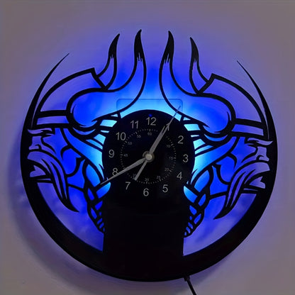 Viking Characters LED Vinyl Record Wall Clock, The Fjord Home Wall Clock Silent Clock Unique Design Wall Art Oginal Gift For Viking Fans Birthday, Halloween, Christmas, For Living Room Bedroom, Room Decor, Home Decor, Kitchen