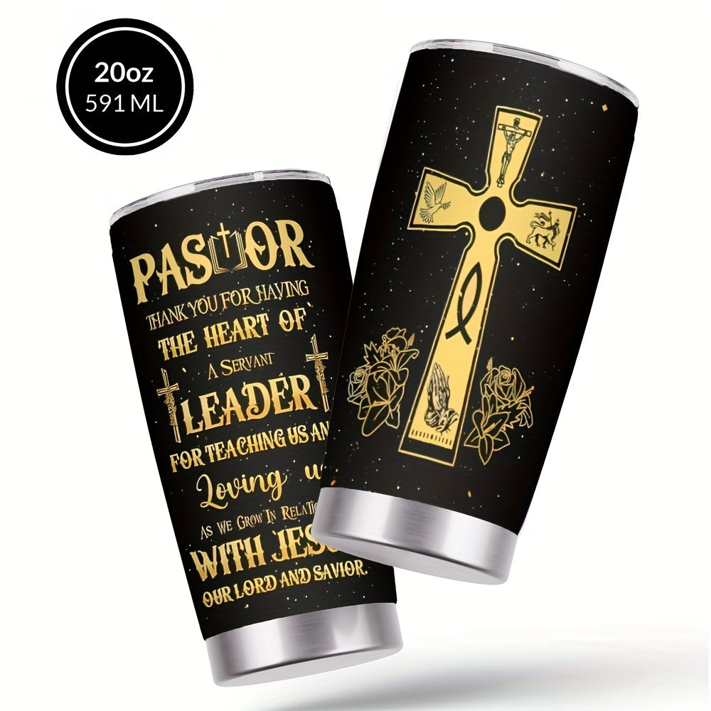 20oz Pastor Appreciation Cup with Lid & Straw - Stainless Steel Insulated Tumbler, Tree of Life Design, "Thank You for All You've Done" Message, Perfect Gift for Churches, Home, Office, Travel - Black, Church Gift Item | Insp