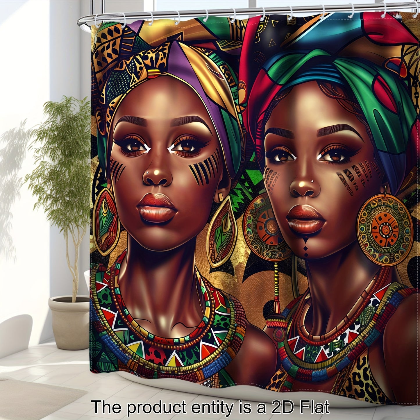 1pc/4pcs - 2D Flat Black Shower Curtain Set, African American Women Western Fashion Art Bathroom Set, Full Set Of 12 Hooks, Non-slip Bath Mat, Toilet U-Shaped Mat, Toilet Mat, Bathroom Decor And Accessories, 2D Flat