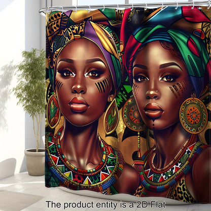 1pc/4pcs - 2D Flat Black Shower Curtain Set, African American Women Western Fashion Art Bathroom Set, Full Set Of 12 Hooks, Non-slip Bath Mat, Toilet U-Shaped Mat, Toilet Mat, Bathroom Decor And Accessories, 2D Flat