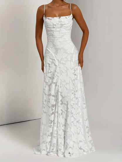 Chic And Alluring White Lace Dress with a Backless Design, Perfect for Summer Evening Parties. This Waist-Cinching A-Line Dress Is Flattering And Ideal for Vacations