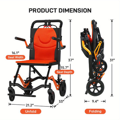 CUISINAID Lightweight Folding Transport Chair with Swing Footrests & Removable Flip Armrests - 18 lbs Portable Mobility Scooter, 220 lbs Capacity, Ergonomic Design for Travel, Outdoor, Home Use - No Battery Needed, Mobility S