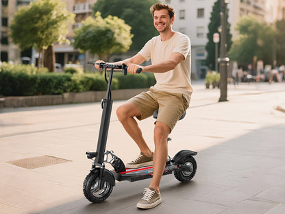 Adult Electric Scooter 700W Motor 20 MPH & 35 Mile Range, Foldable E-Scooter with Seat, 10" All-Terrain Tires, Dual Suspension, 48V 15AH, Heavy-Duty Black/Red E--like Ride for Adults ( Plug)