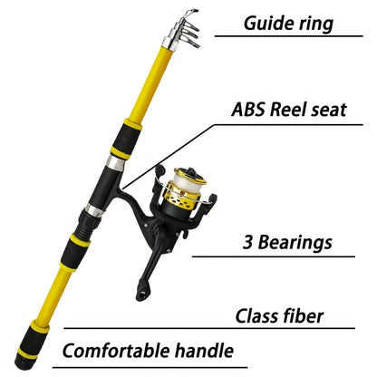 Complete 70.87 Inch Fishing Rod Set, Beginner Sea Casting, Pre-Loaded with Fishing Line, Including Telescopic Rod, Bait Kit with Portable Fishing Gear Bag, Fishing Reel, Mino, Soft Bait, Etc., Suitable for Traveling, Saltwate