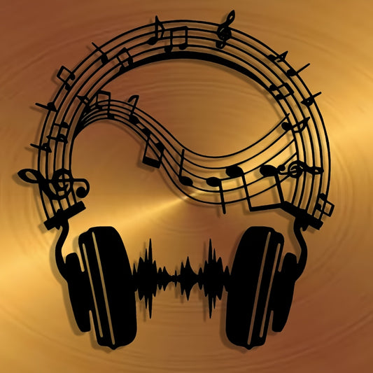2D Flat, 1pc Fine Craftsmanship: Musical Note Headset Metal Plaque, Elegant Minimalist Art Design for Christmas, Wall Decor Craft, Suitable for Office, Home Living Room, Bedroom, Terrace, Kitchen, Courtyard Wall, Shop Lobby H