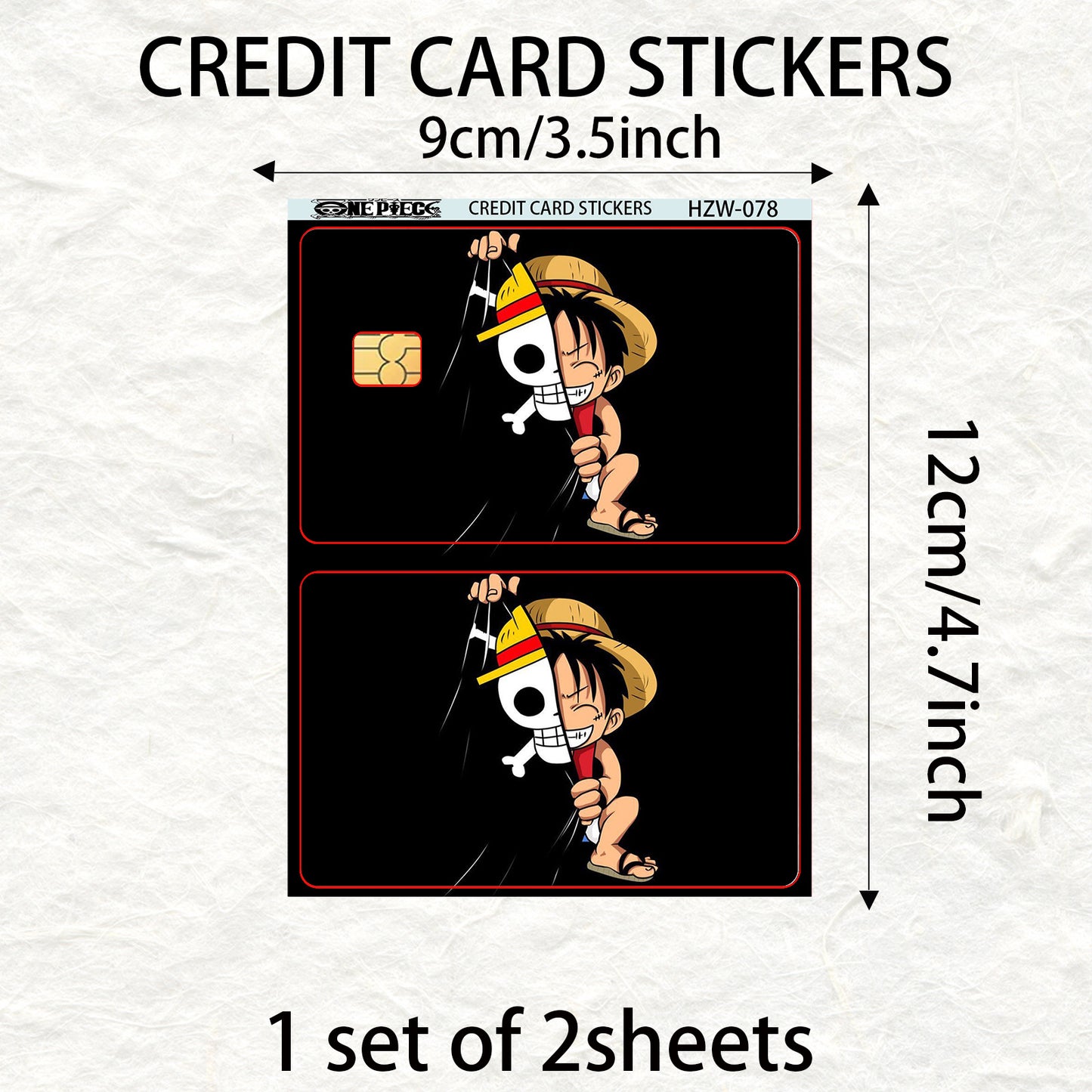 Brand 1 Set/2 Sheets, 2025 New One Piece Luffy Design - PVC Material Stickers, Suitable for Traffic, Keys, Credit Cards, Debit Cards, Card Protective Film, Bubble-Free, Privacy Protection Ultra-Thin, Matte Texture, Digital Pr